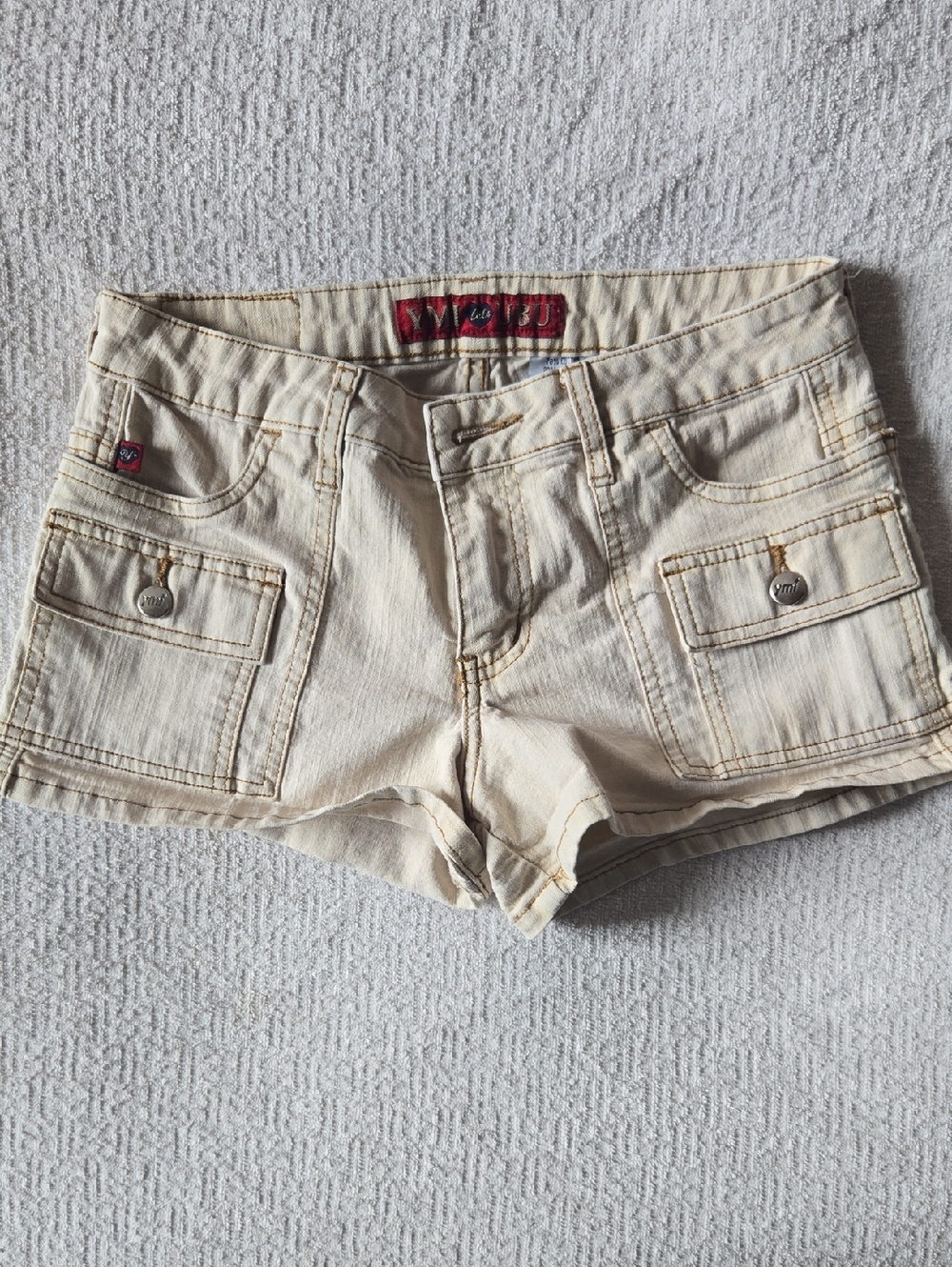 YMI Cream Cargo Denim Shorties